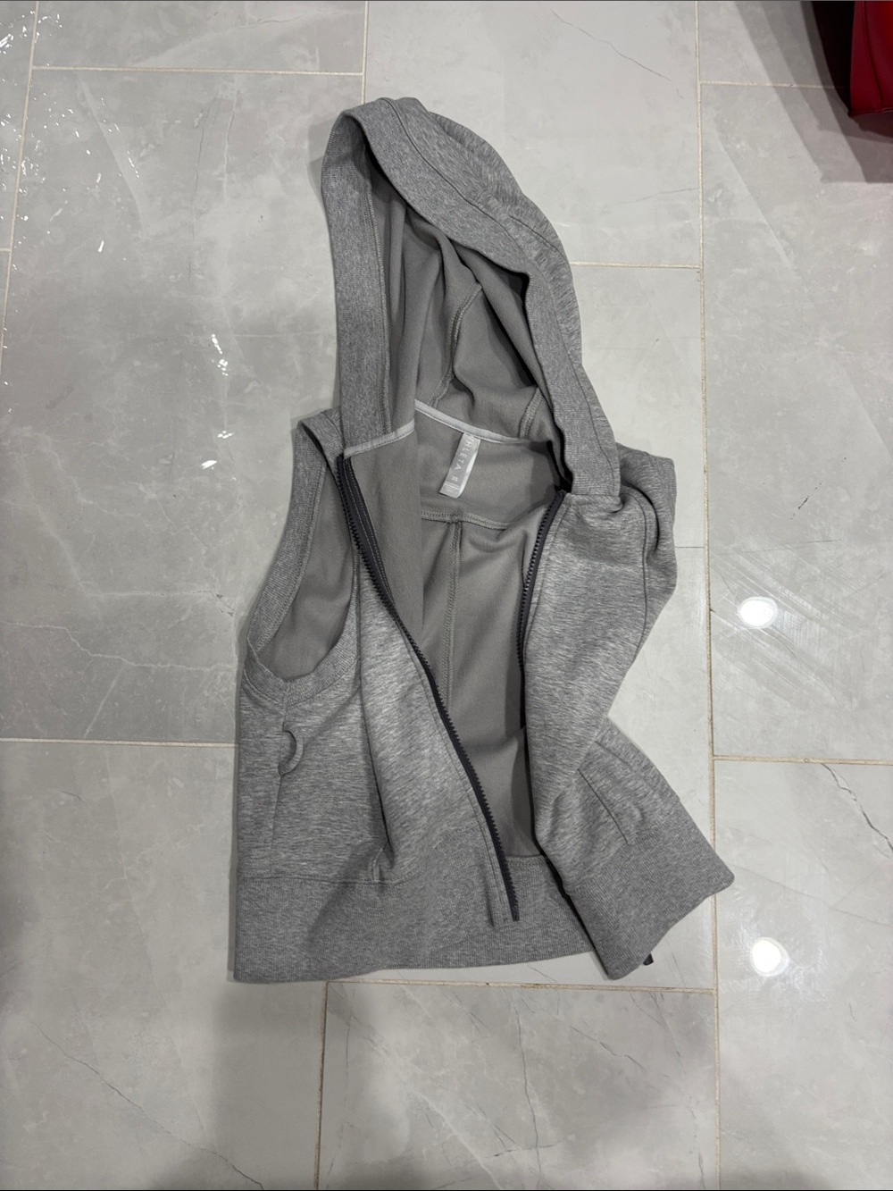 Athleta Light Gray Sleeveless Hooded Zip Vest